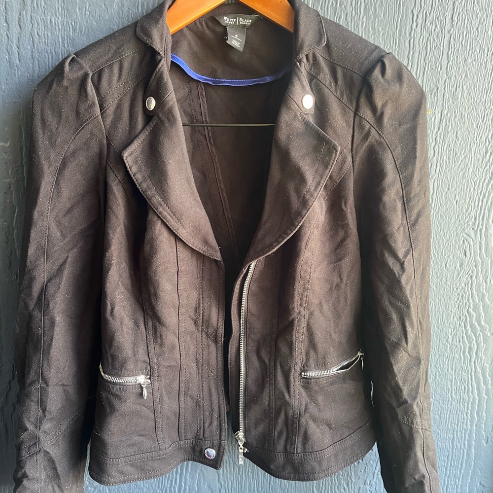 White House Black Market Black Blazer Asymmetrical Zipper Notched Lapel